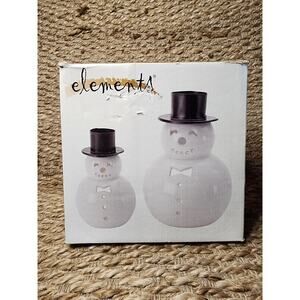 NEW! Newbury Collection Set Of 2 Ceramic Snowman Tea Light Candle Holders